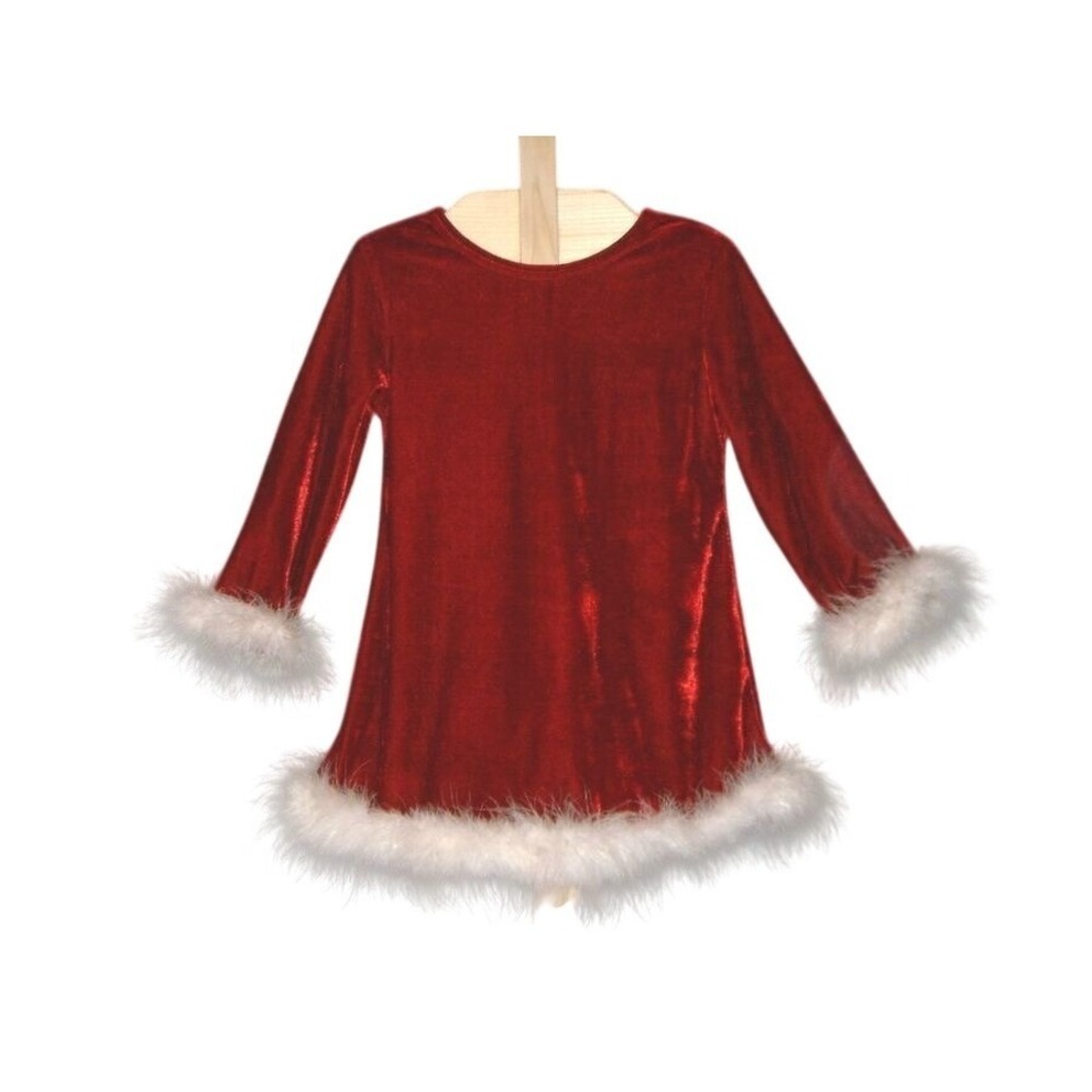 Girls Christmas‎ Dress Size 4 Red Mrs Santa Claus Elf Fur Holiday Party NWT